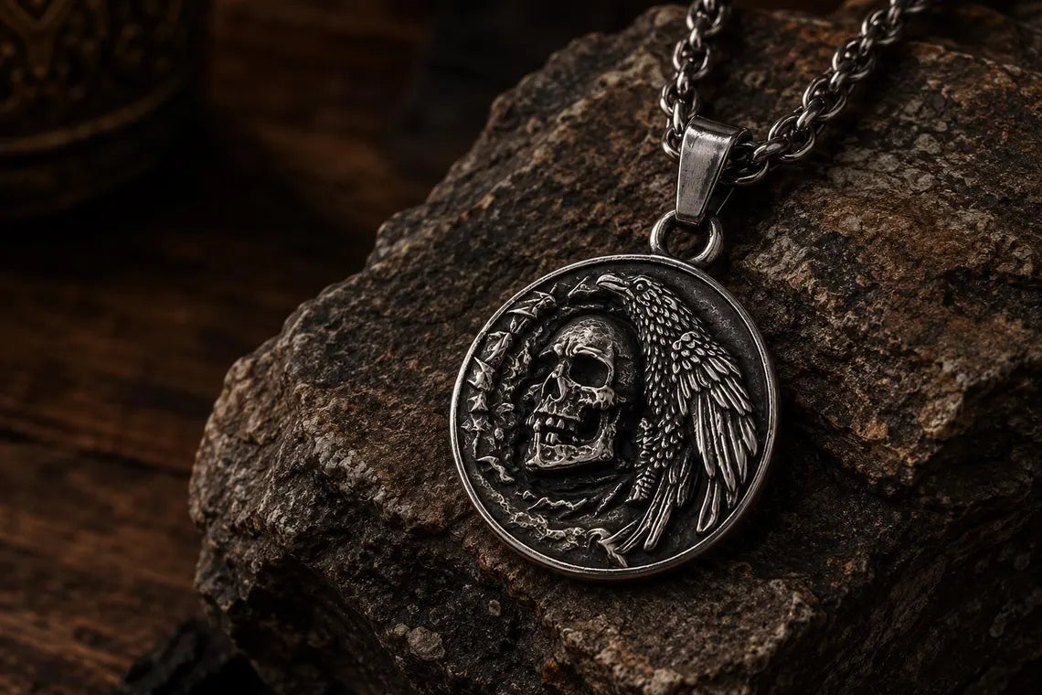 Raven skull pendant