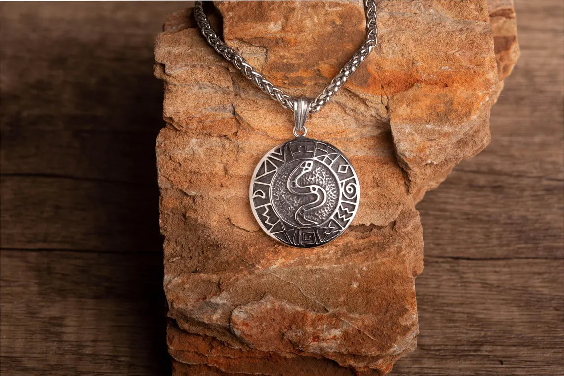 Norse snake necklace with runes