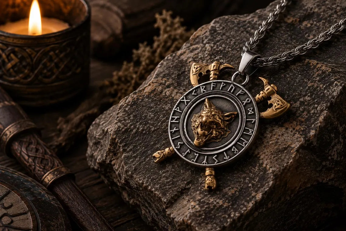 Viking style wolf necklace
