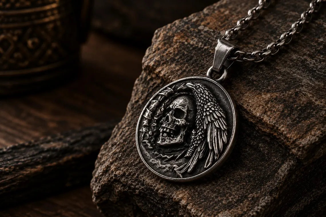 Raven skull pendant