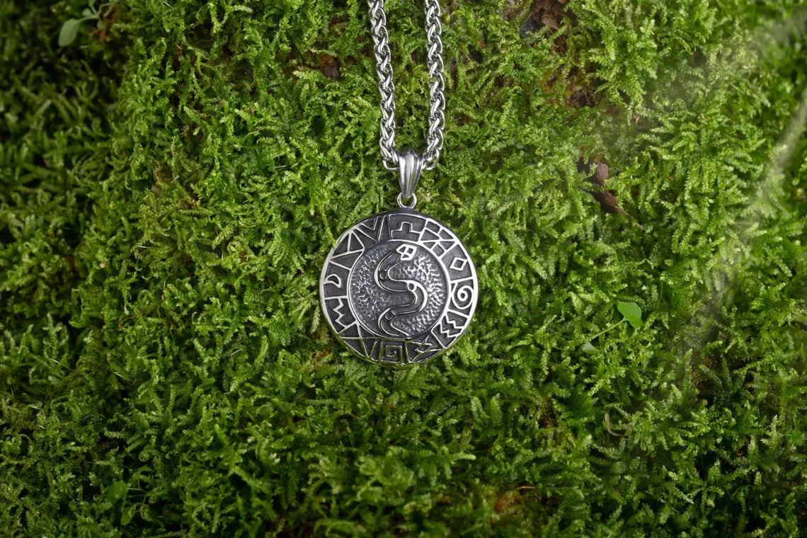 Norse snake necklace with runes