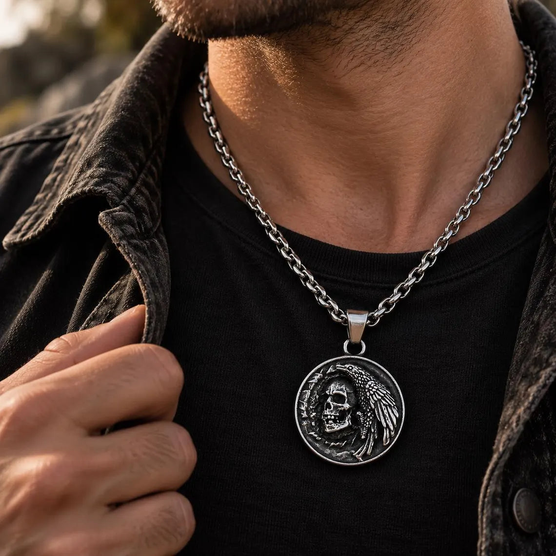 Raven skull pendant
