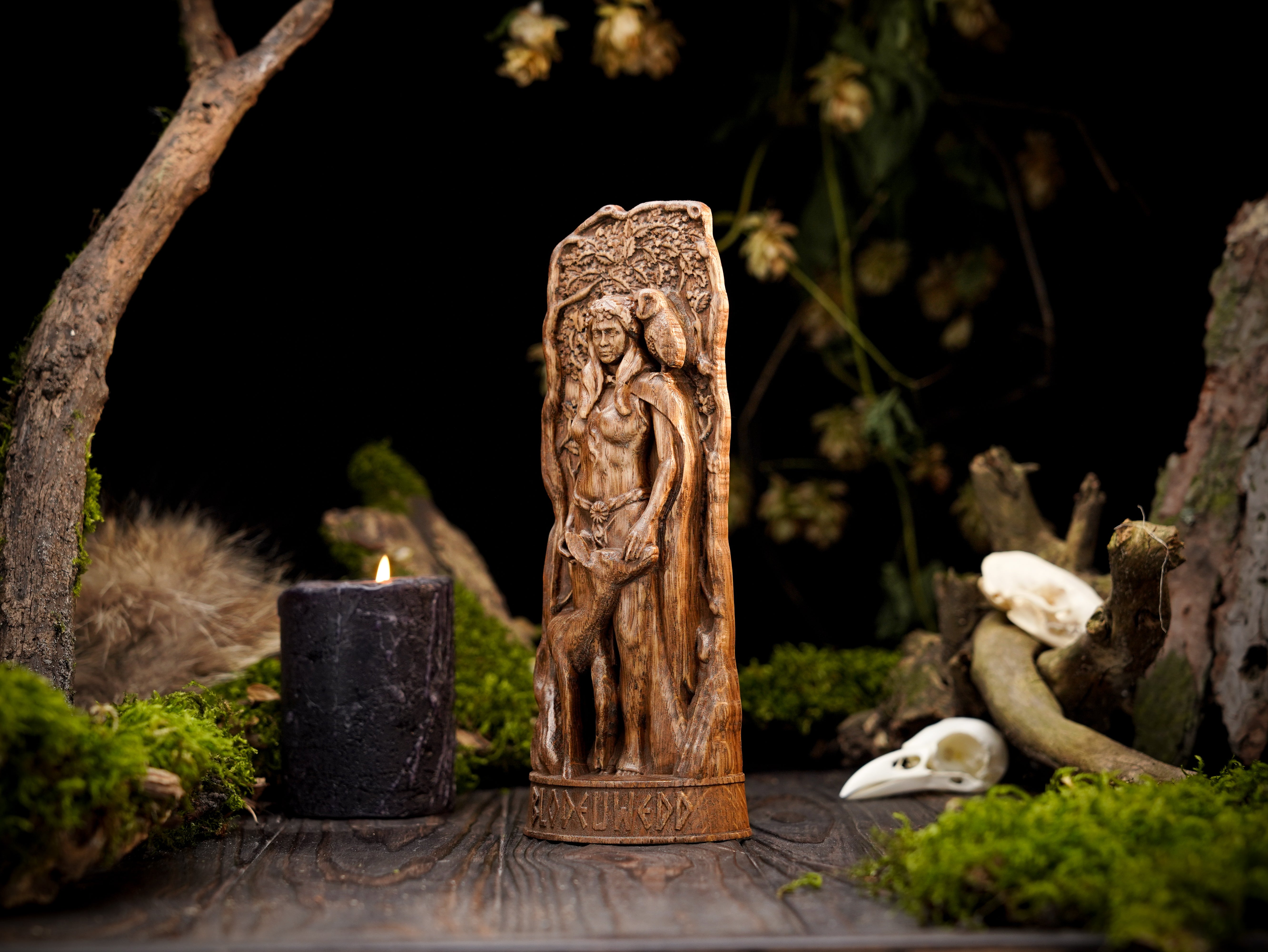 Blodeuwedd goddess statue
