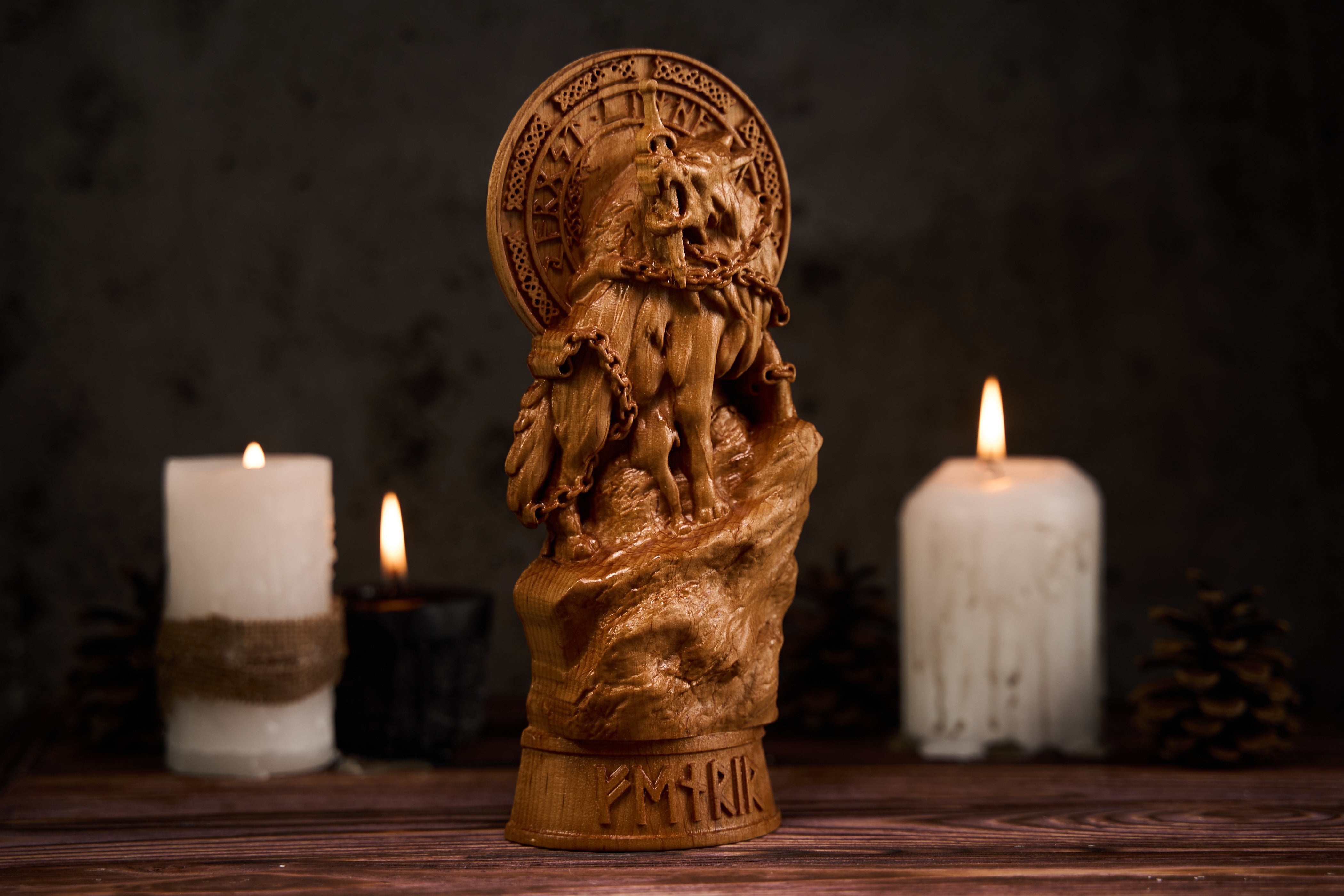 Oak Fenrir Norse Statue