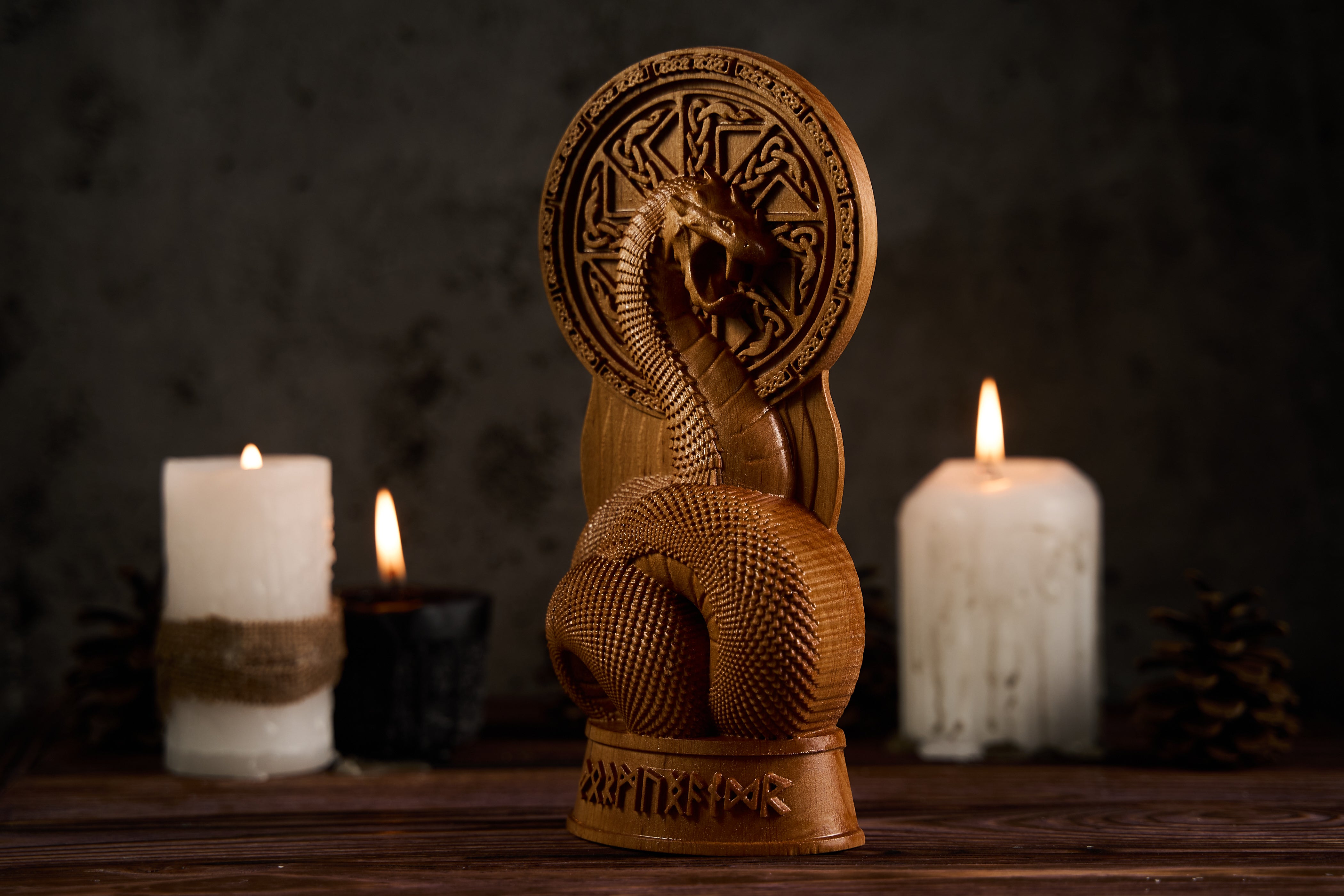 Oak Jormungandr Norse Statue