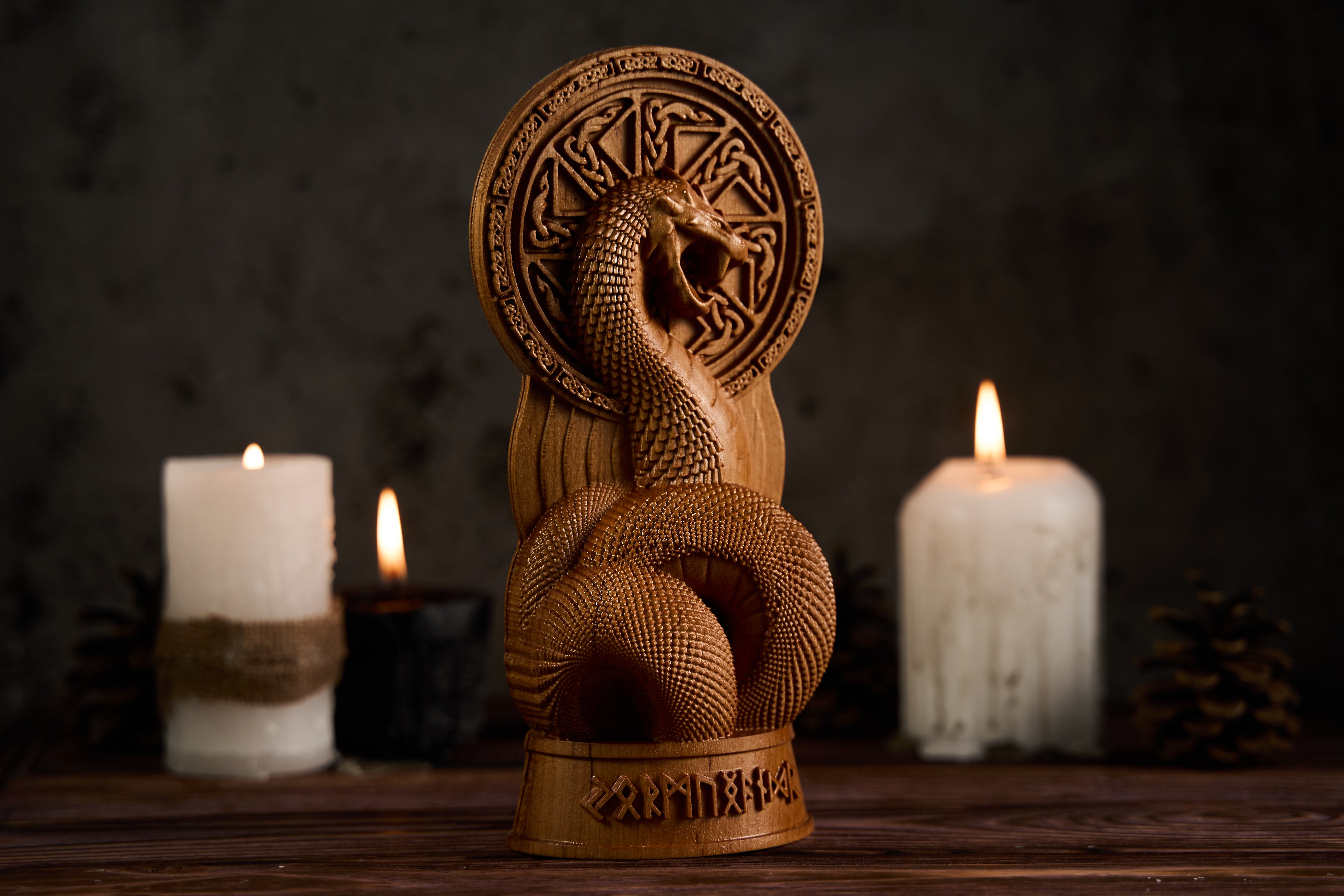 Oak Jormungandr Norse Statue