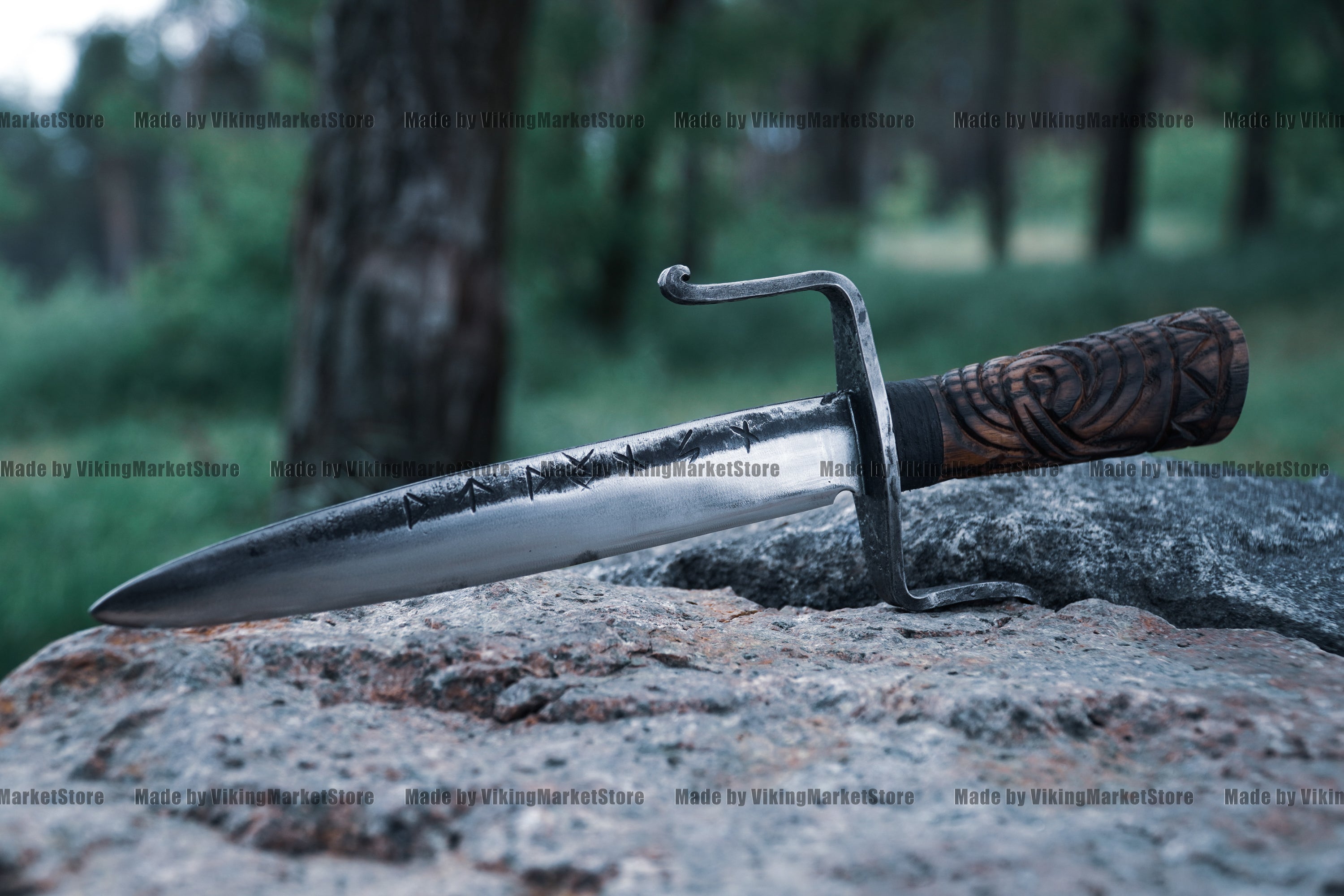 Engraved hunting knife