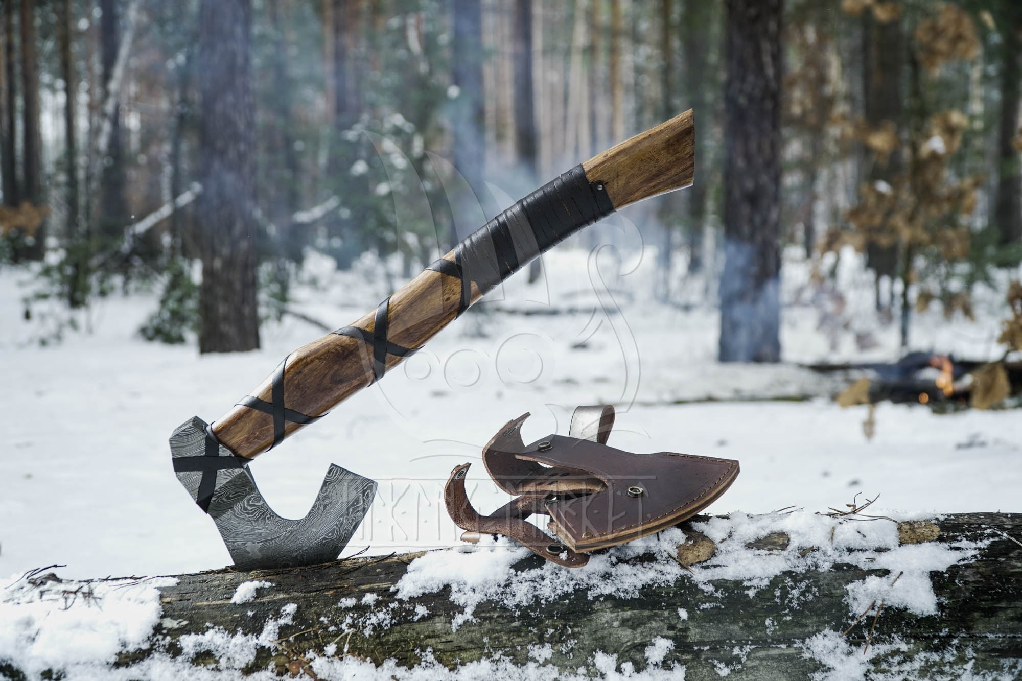 Customized Bearded Damascus axe • Shipping from the USA
