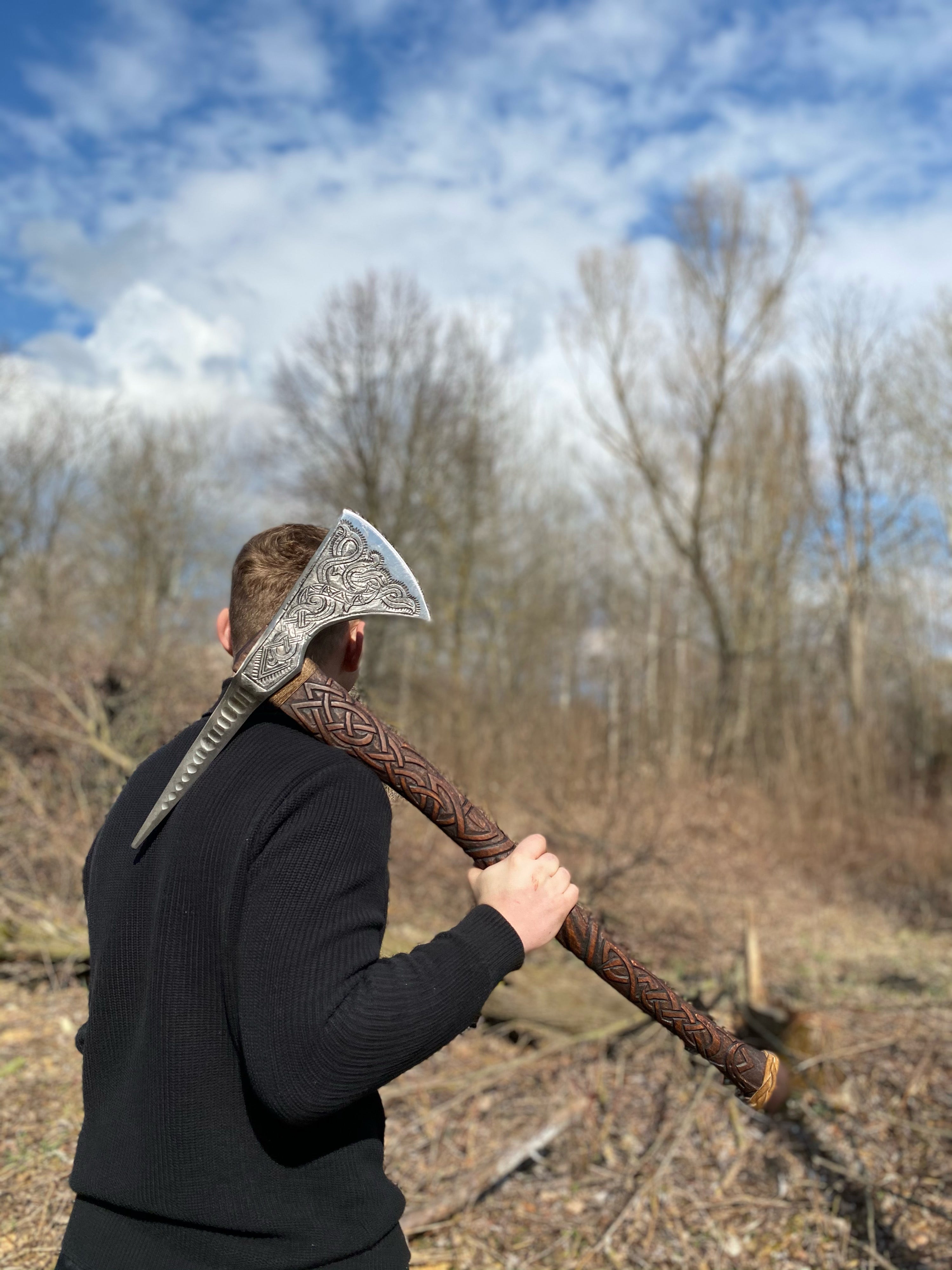 Large engraved hatchet