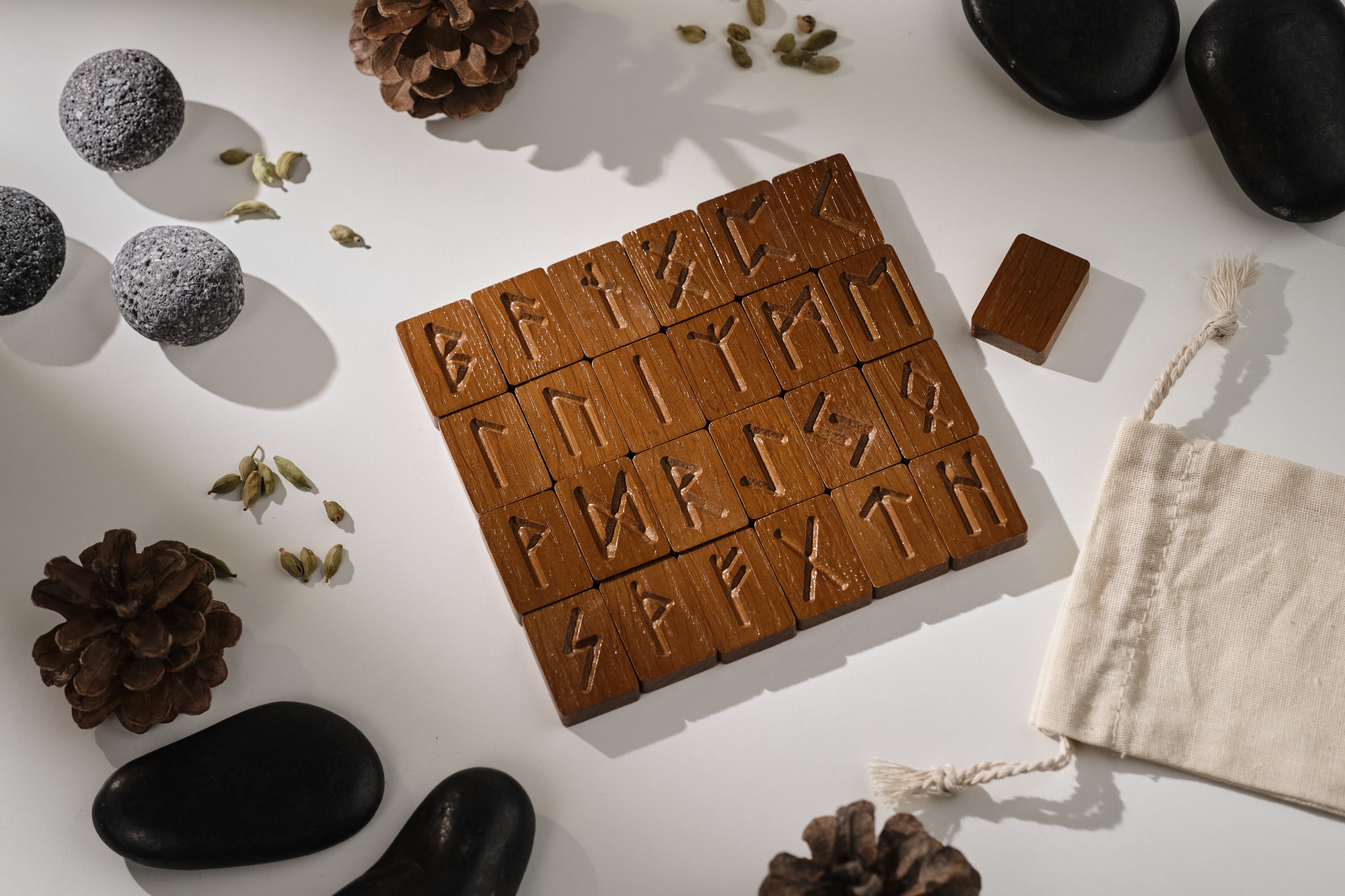 Handcarved Oak Rune set