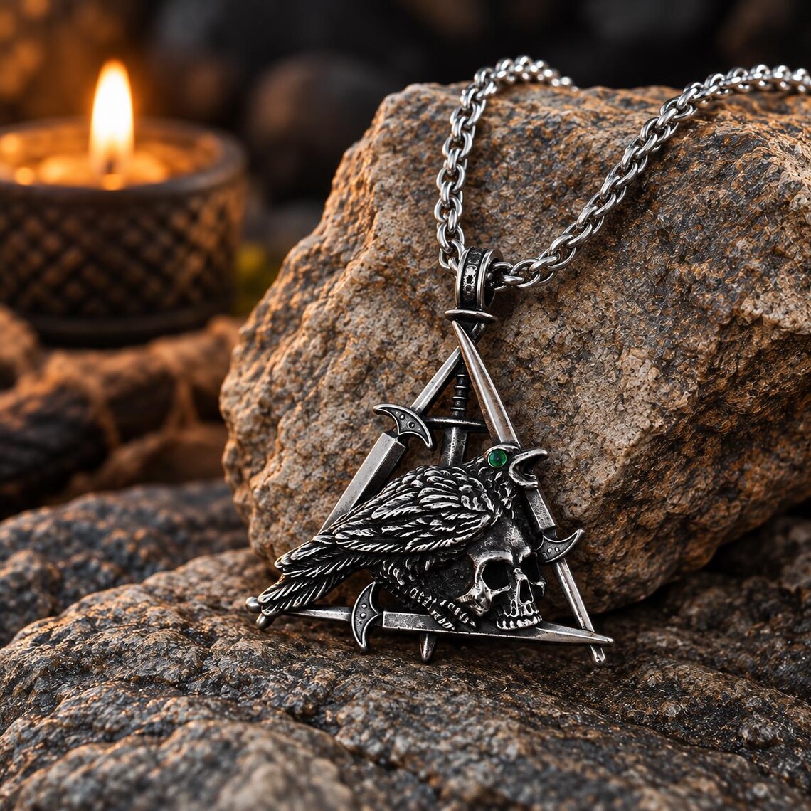 Raven skull pendant