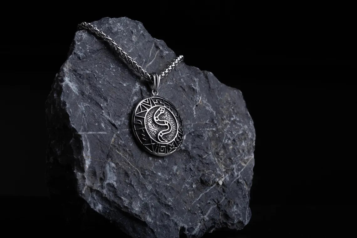 Norse snake necklace with runes