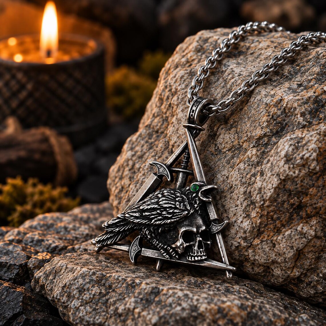 Raven skull pendant