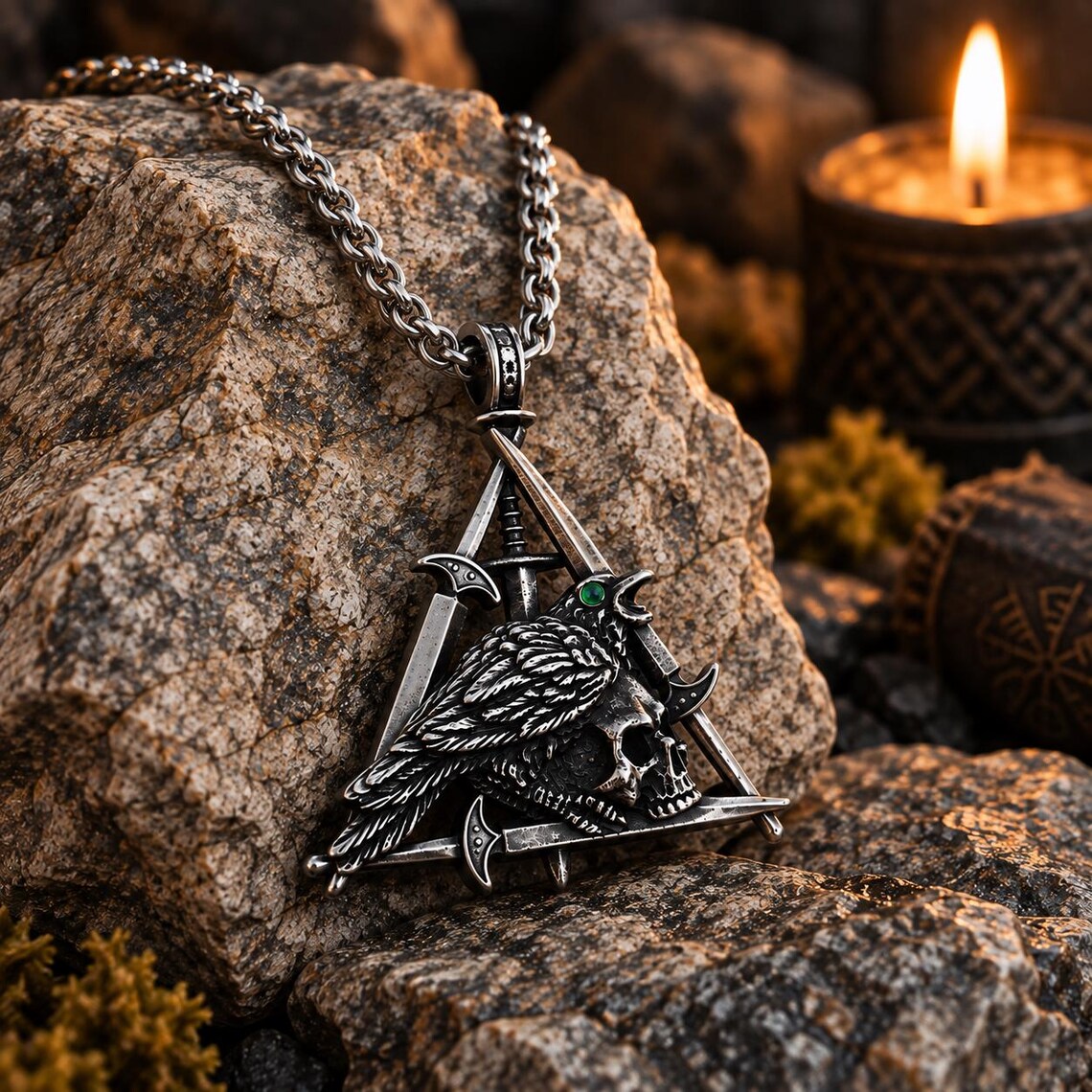 Raven skull pendant
