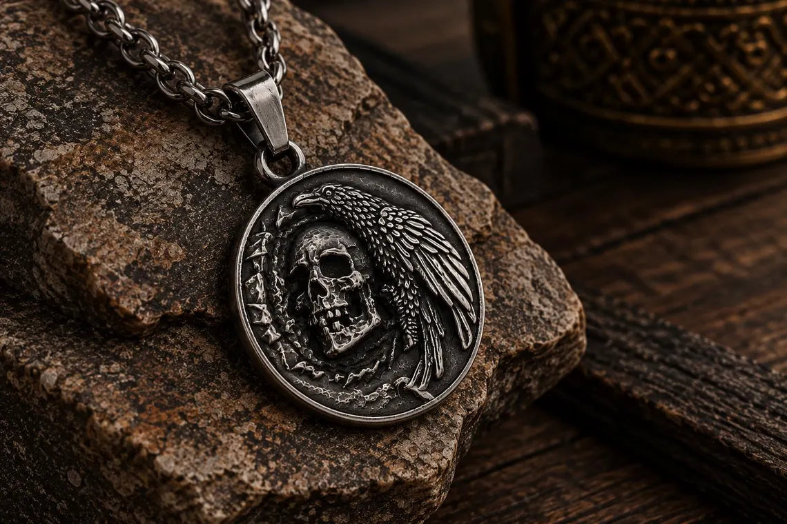 Raven skull pendant