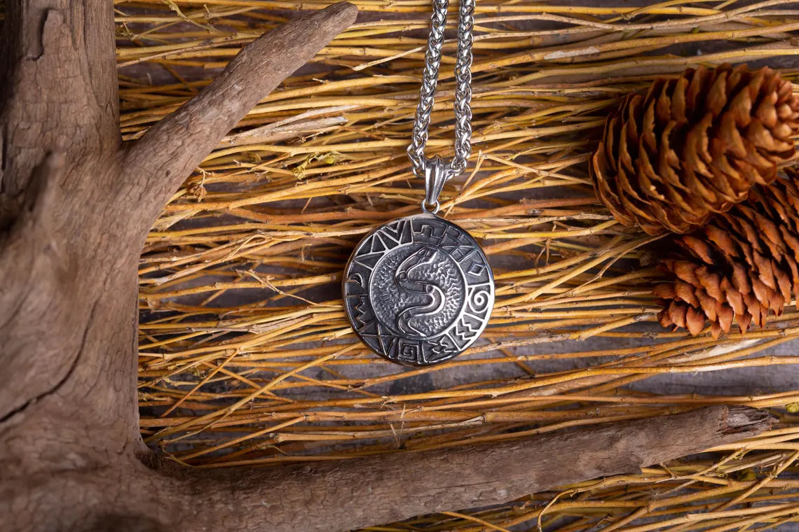 Norse snake necklace with runes