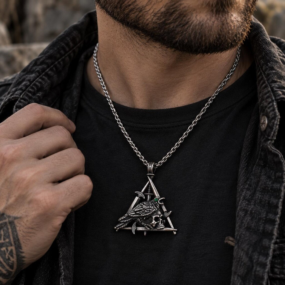 Raven skull pendant