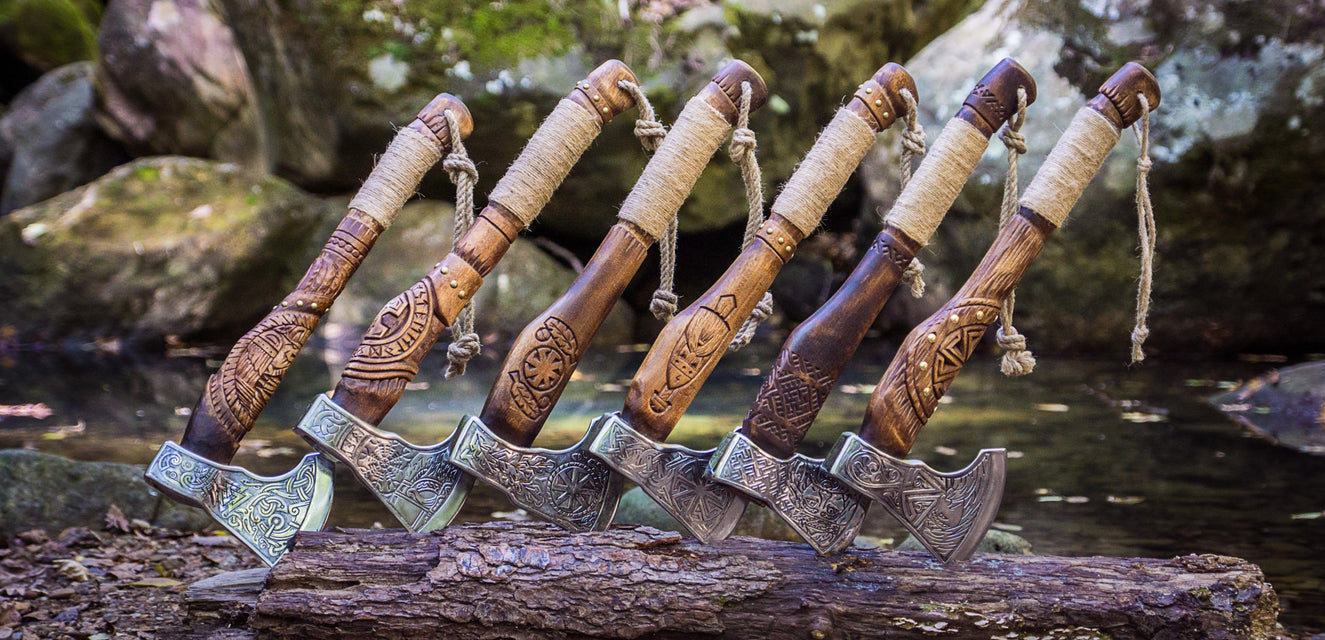 Viking axes for sale, handforged norse hatchets, battle ready viking axes, valhallaworld, custom viking axes, scandinavian axe, double sided war axe, ragnar axe