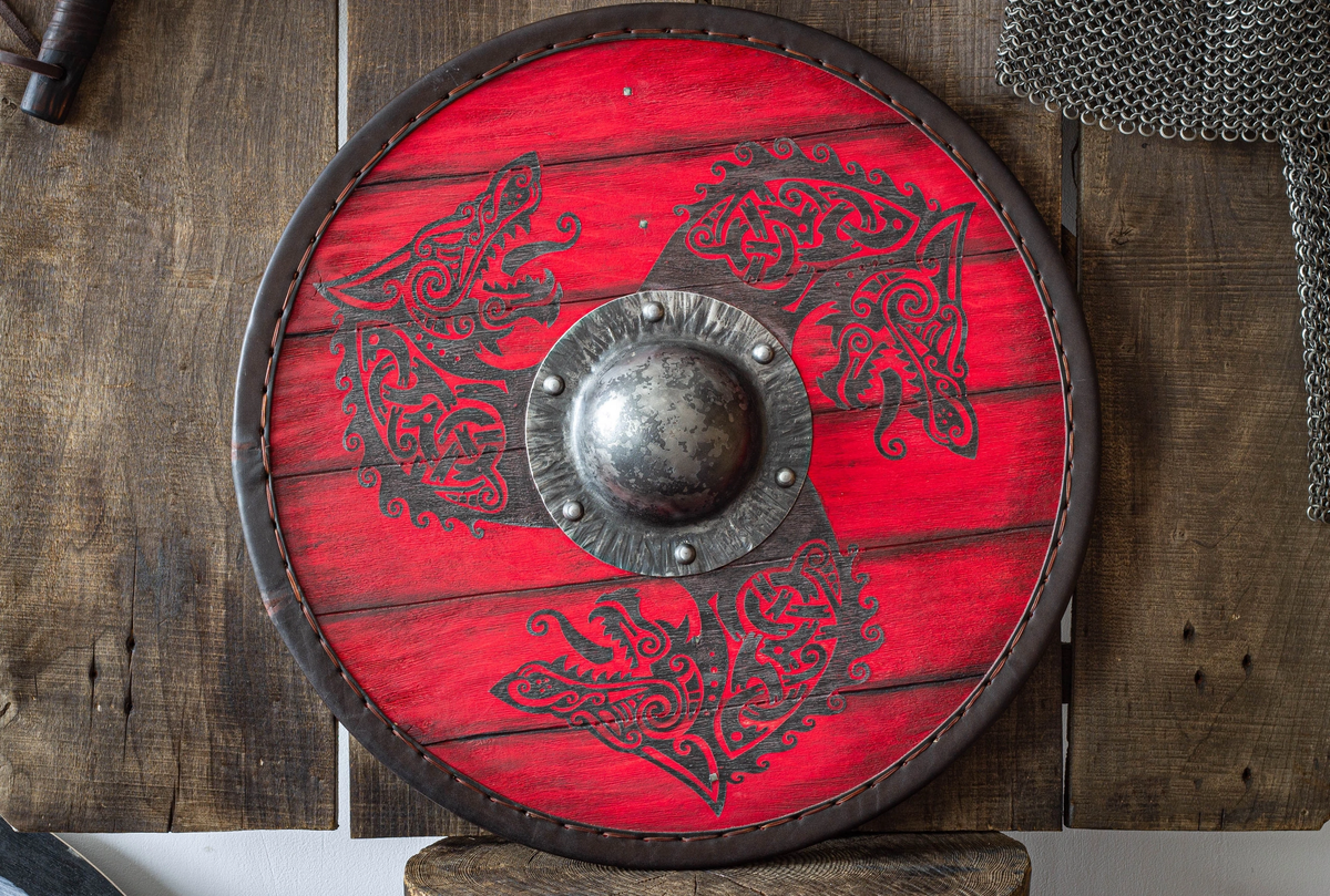 Viking shield Drakkar, round shield with norse ship, nordic shield ...