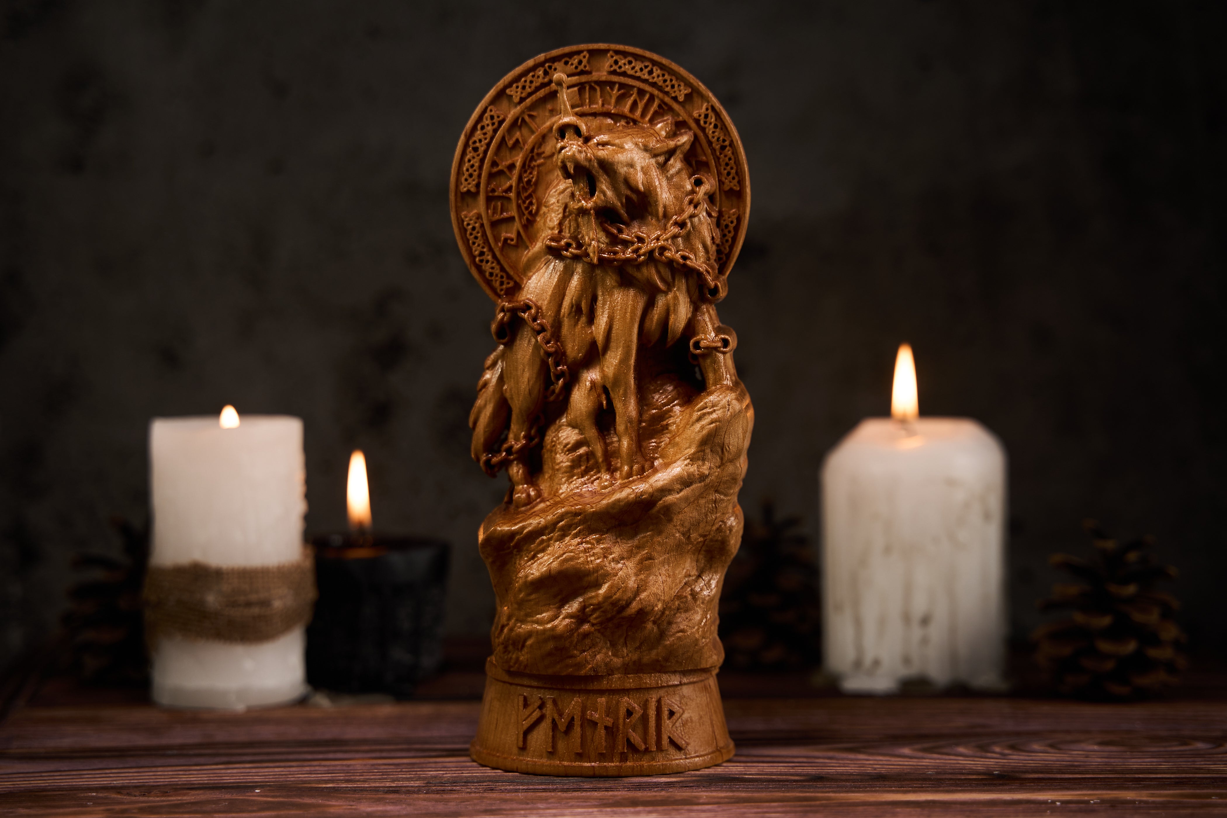 Oak Fenrir Norse Statue