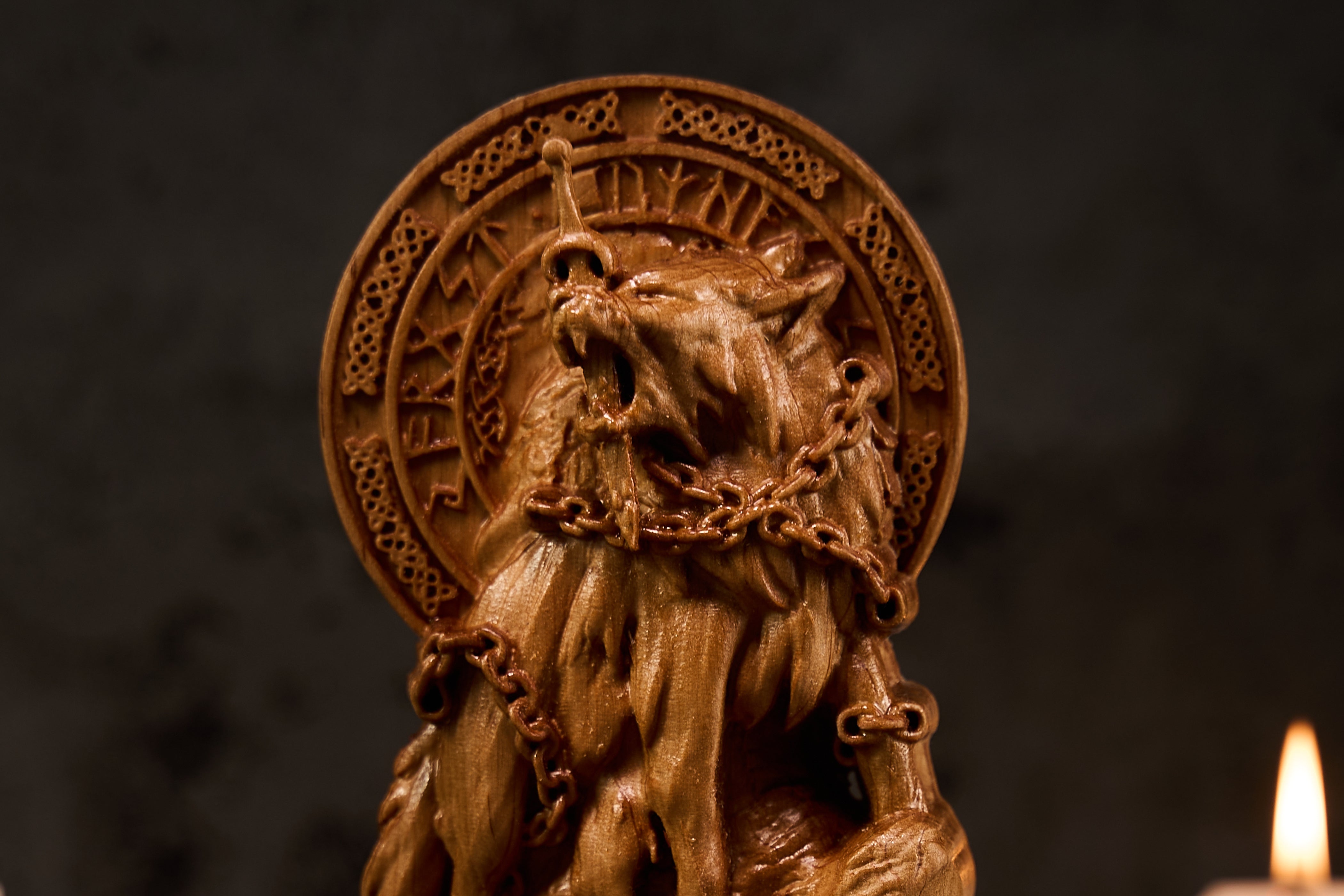 Oak Fenrir Norse Statue