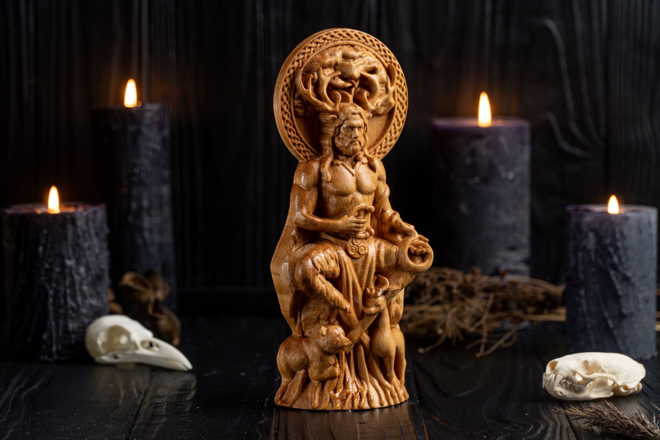 Wooden cernunnos figurine