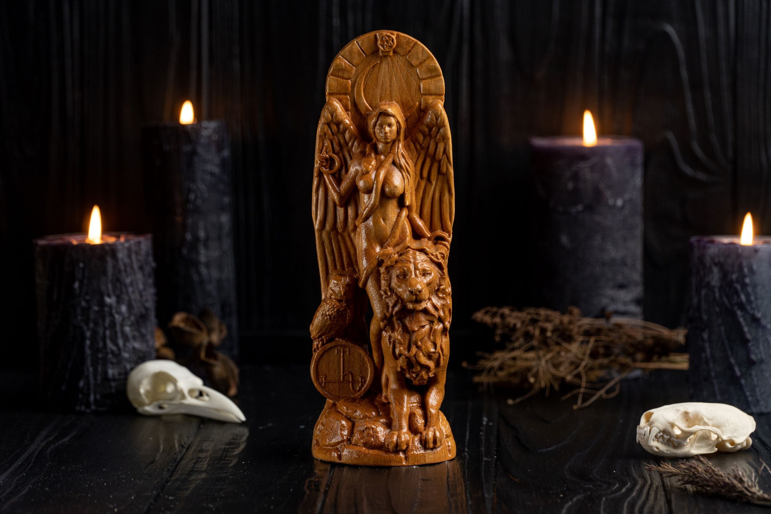 Wooden lilith statue