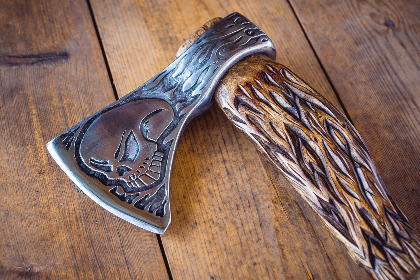 Viking axe with a skull