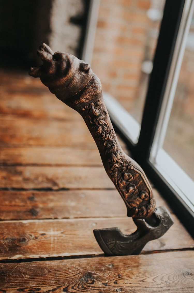 Engraved viking axe handle