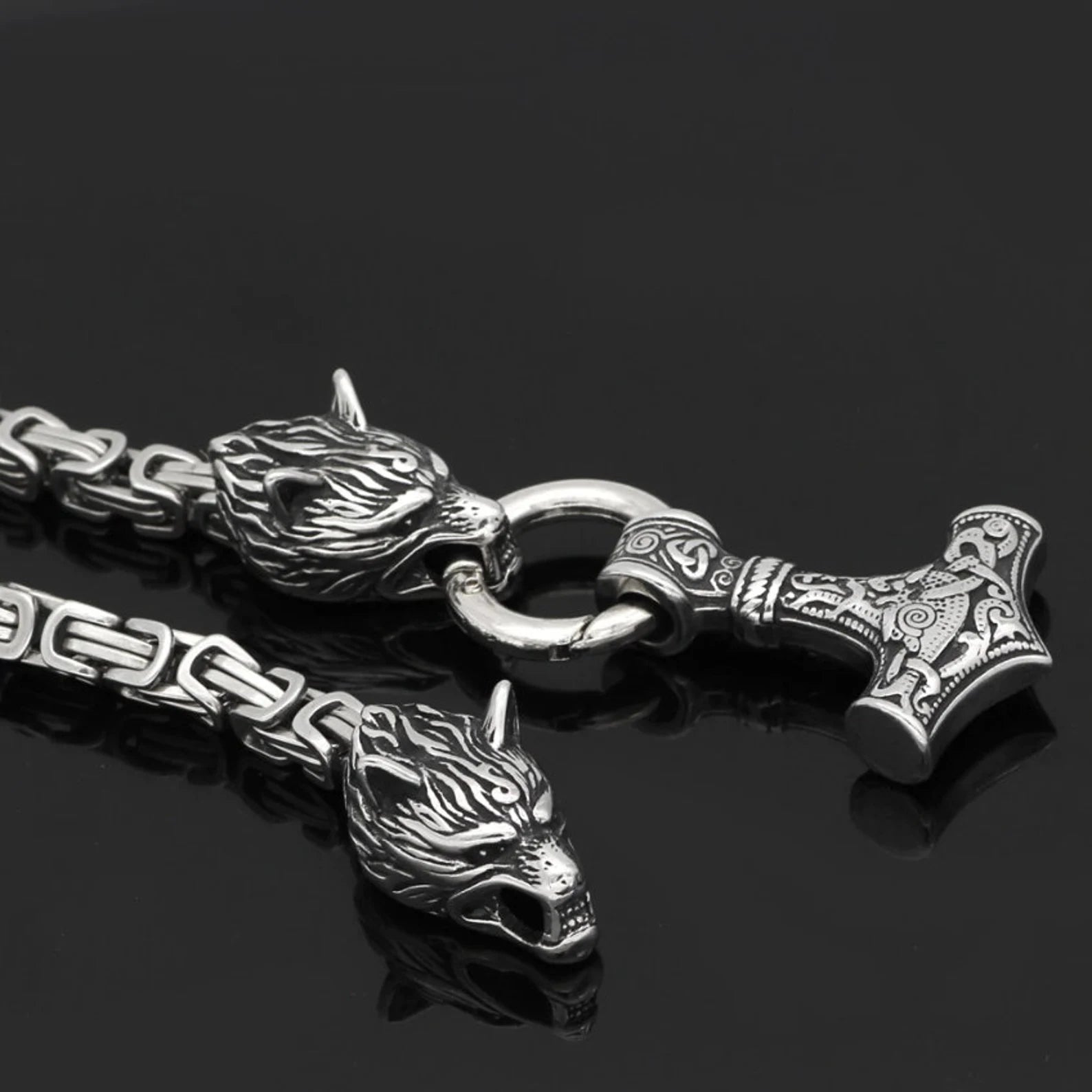 Wolf mjolnir necklace