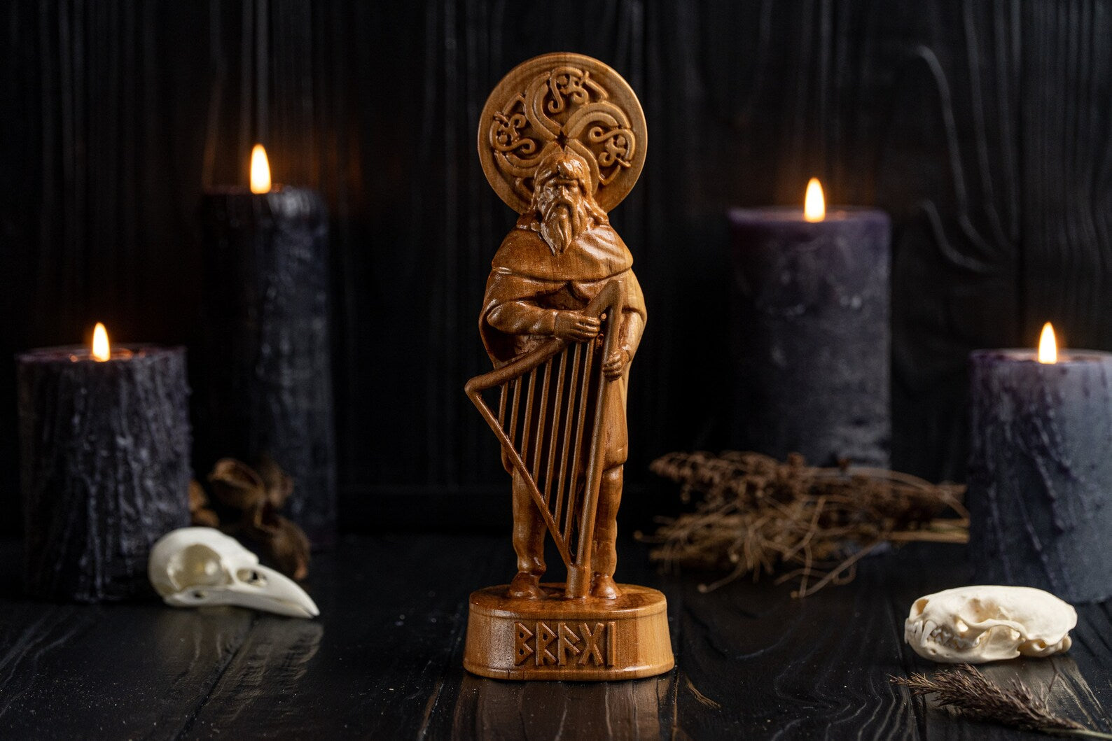 Wooden bragi statue