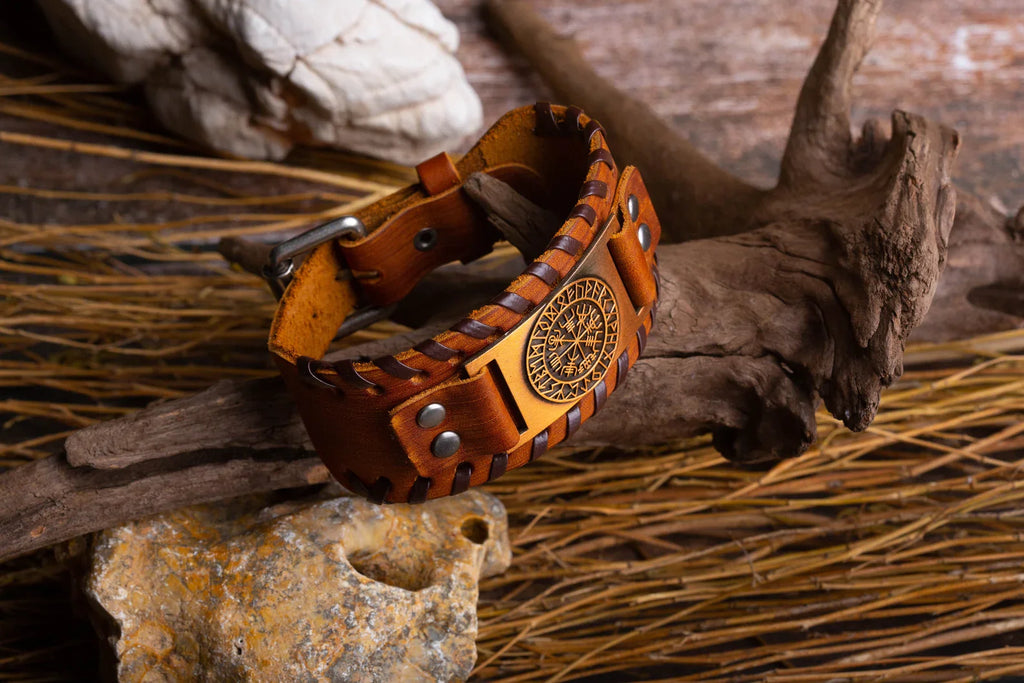 Leather norse bracelet